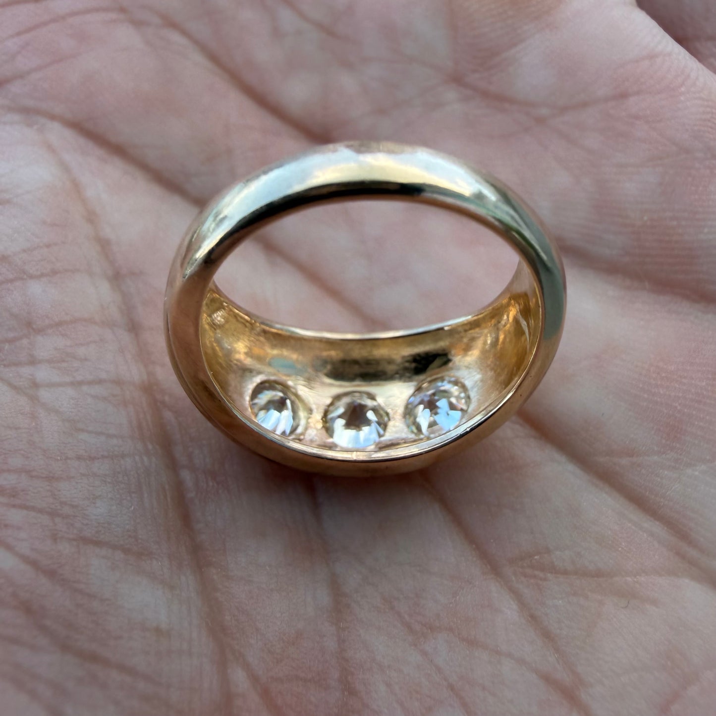 Art Deco Solid 14k Yellow Gold 1.20ctw Natural Old Cut Diamond Gypsy Trilogy Ring (6.5)