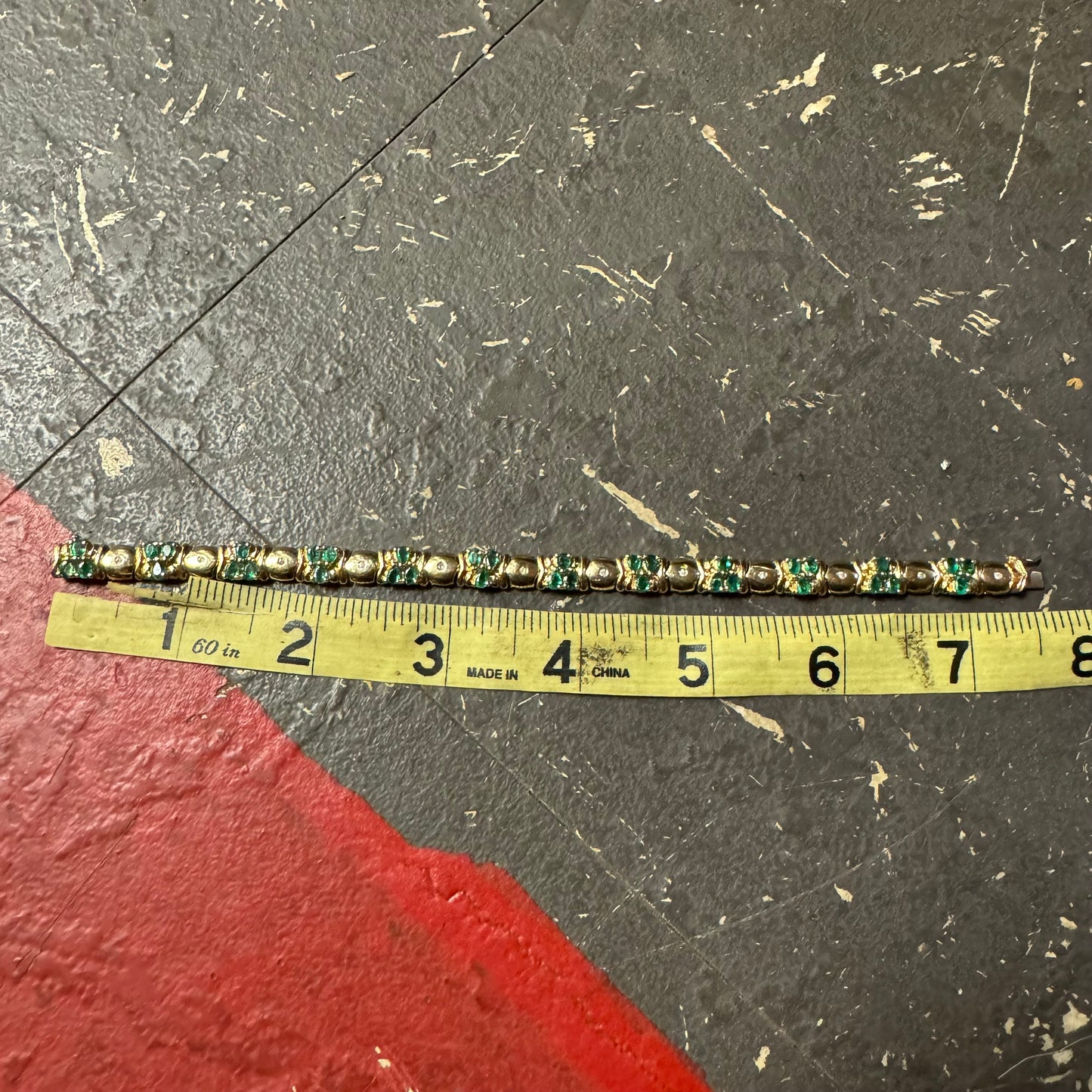 Vintage 14k High Polished Yellow Gold 7.0Ctw Natural Pear Cut Columbian Emerald And Diamond Bracelet