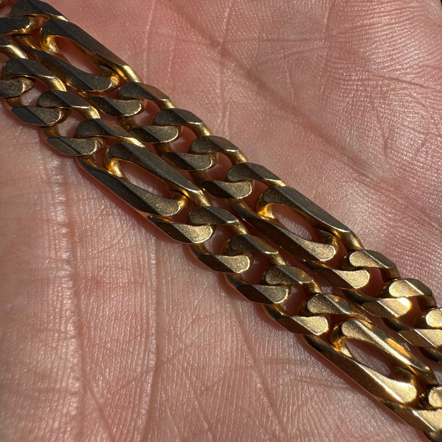 Vintage Solid 14k Yellow Italian Gold Tigers Eye Figaro Link Necklace (22.25”)