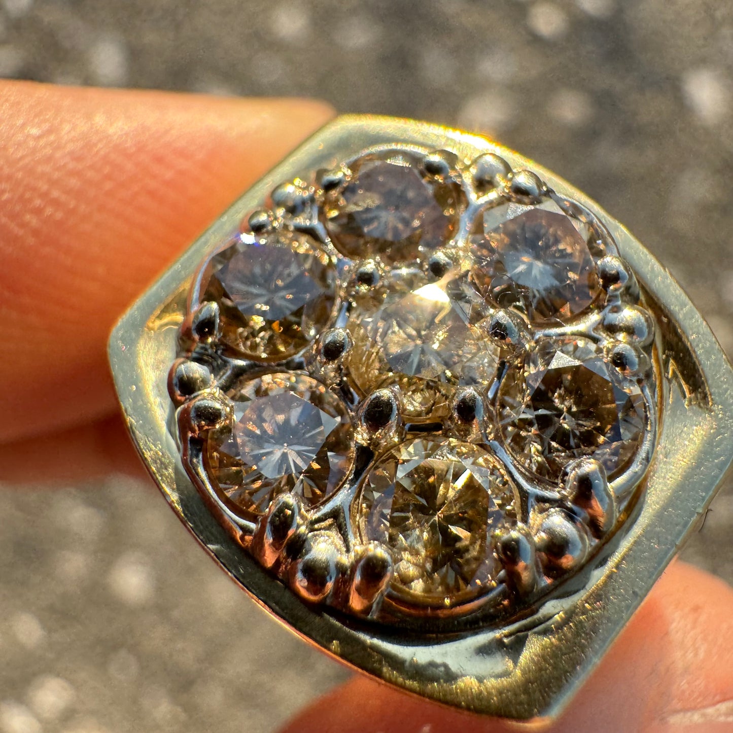 1970’s 14k Yellow Gold 1.75ctw Natural Diamond Kentucky Cluster Signet Ring (7)