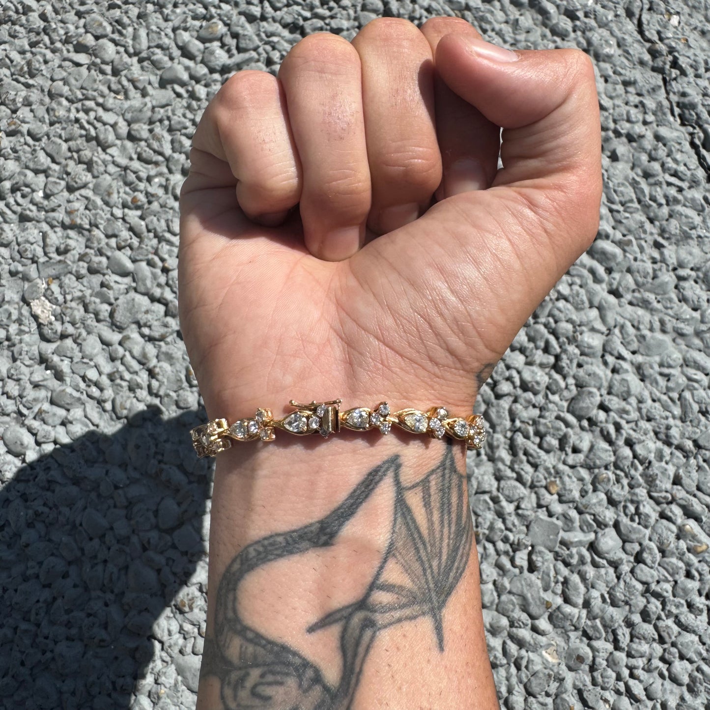 Vintage Solid 14k Yellow Gold 6.0ctw Natural Diamond Bracelet (7”)