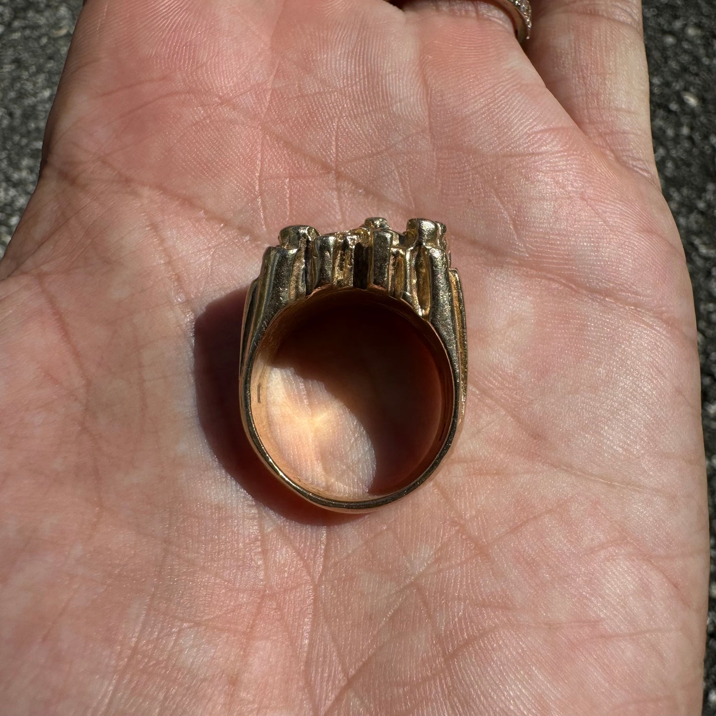 1980’s Solid 14k Yellow Gold Heavyweight .35ctw Diamond Encrusted Nugget Ring (8.5)