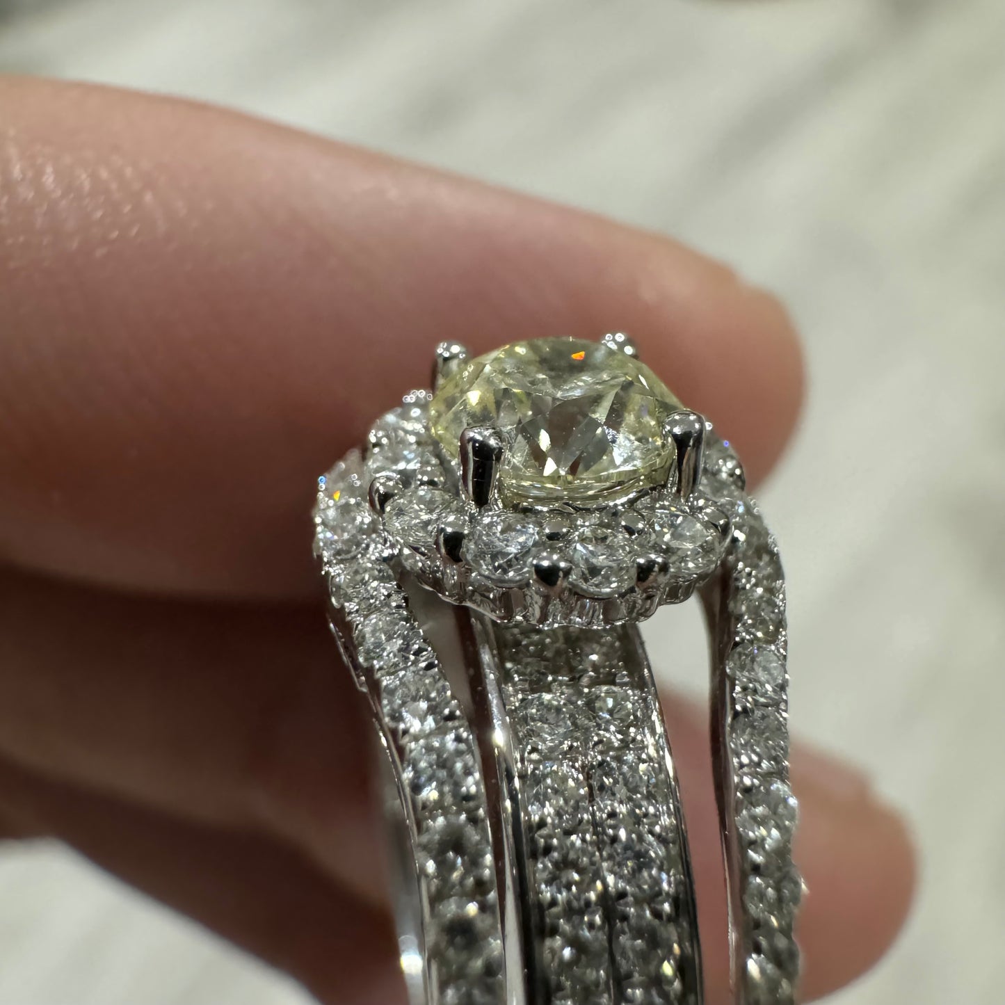 Brand New 14k White Gold 1.67CTW Natural VS Faint Yellow Round Brilliant Cut Diamond Halo Ring (8)
