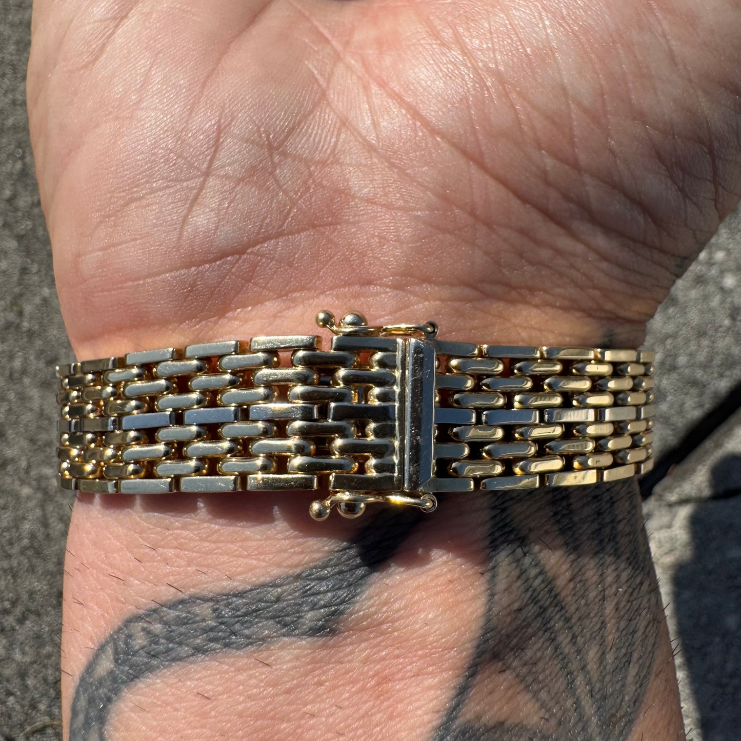 Vintage Heavyweight Solid 14k Yellow Gold 4ctw Natural Emerald And Diamond Panther Link ID Bracelet (7.75”)