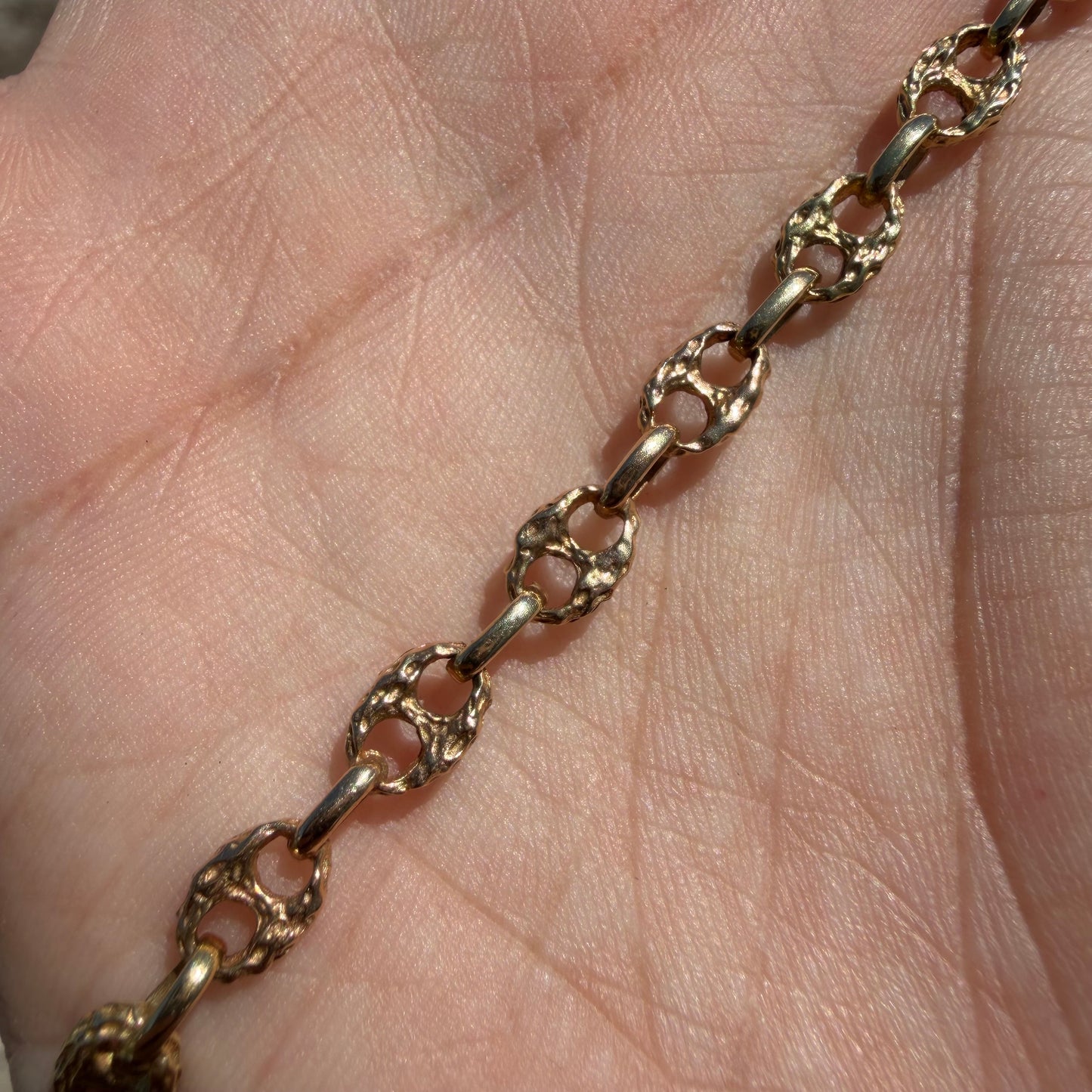 Vintage Solid 14k Yellow/Rose Gold Brutalist Mariner Link Necklace (20”)