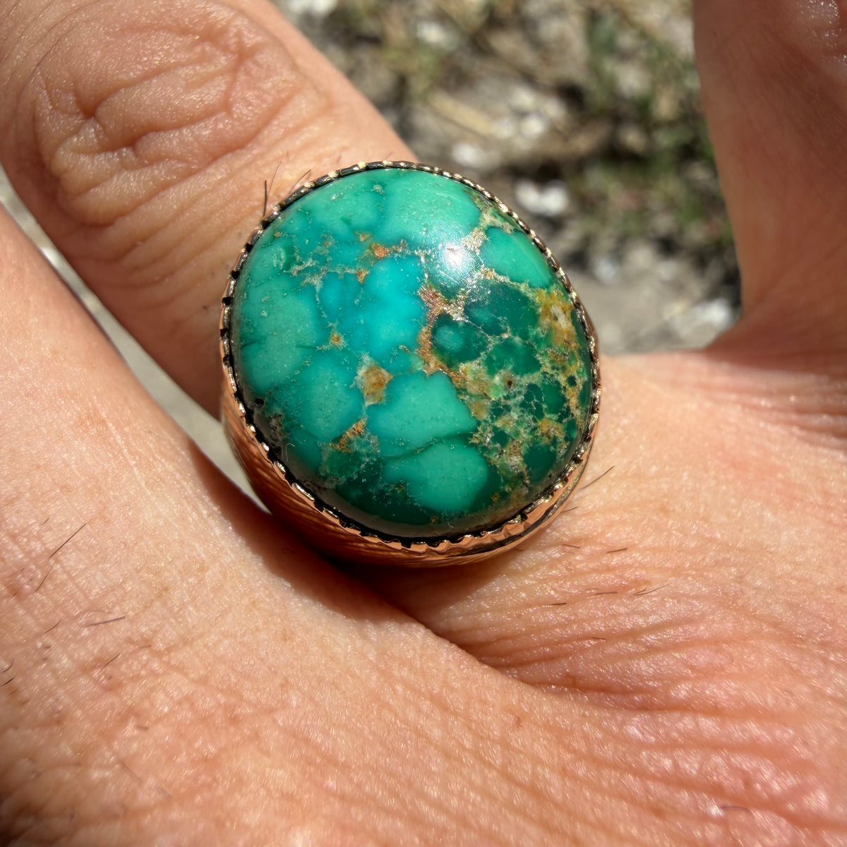 Vintage Solid 14k Yellow Gold Royston Turquoise Signet Ring (8)