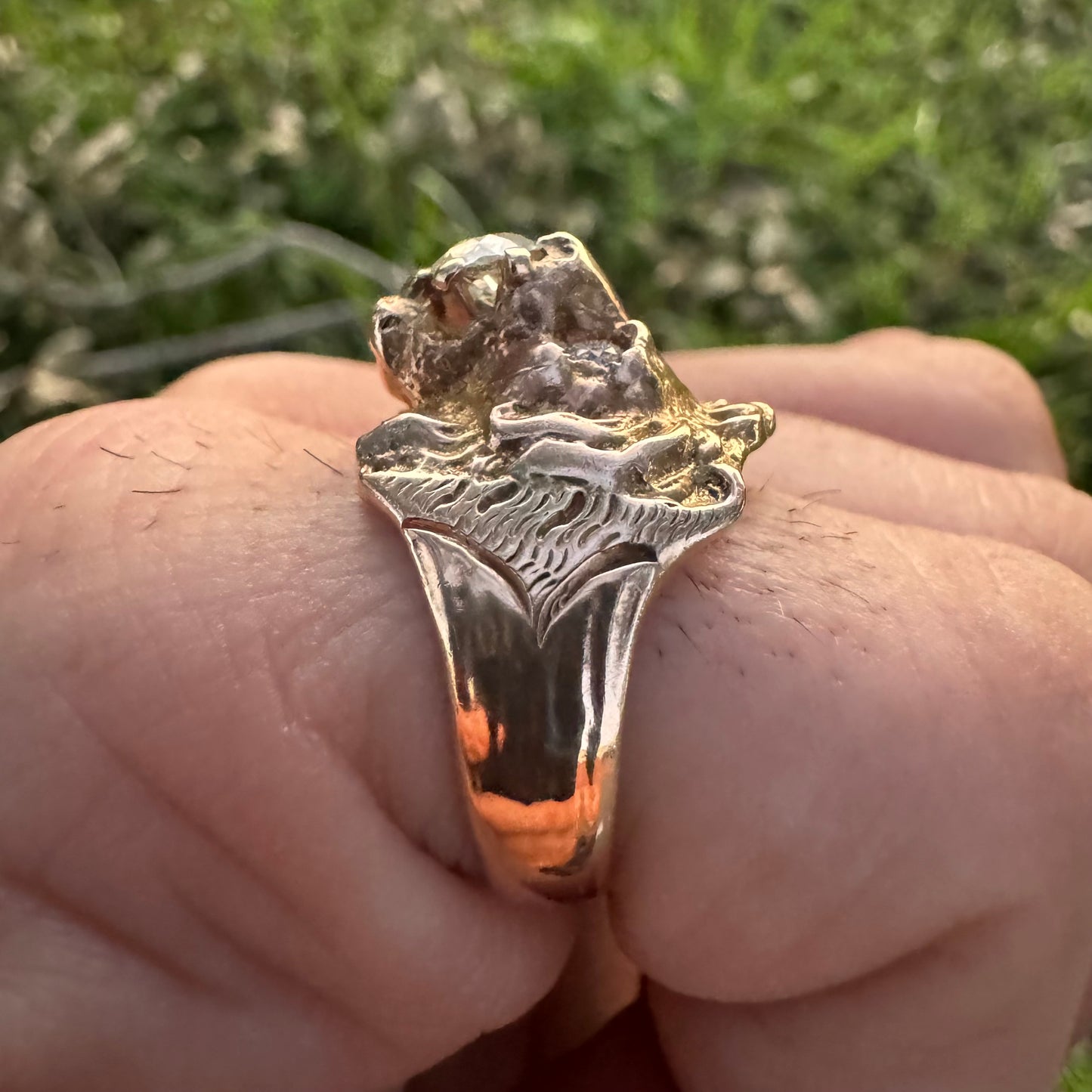 Victorian Era Solid 14k Yellow Gold .50Ct Natural Old Euro Cut Diamond Lion Ring (7.5)