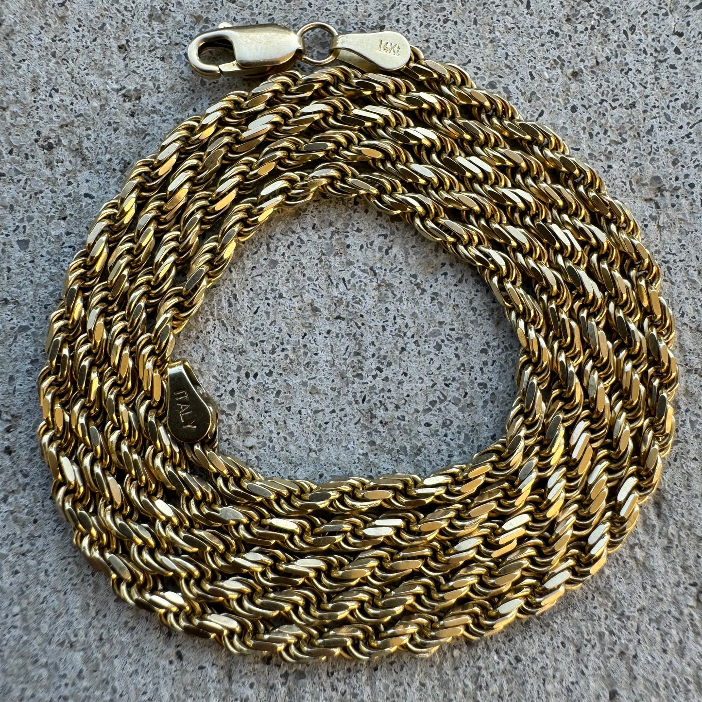 Vintage Solid 14k Yellow Gold Diamondcut Rope Chain Necklace (22.5”)