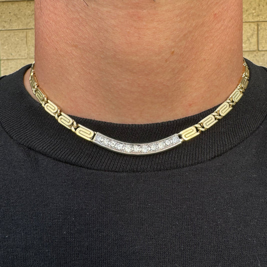 Vintage Custom Made 2.75ctw Natural Diamond 14k Gold Heavyweight Snail Link Necklace (15.75”)