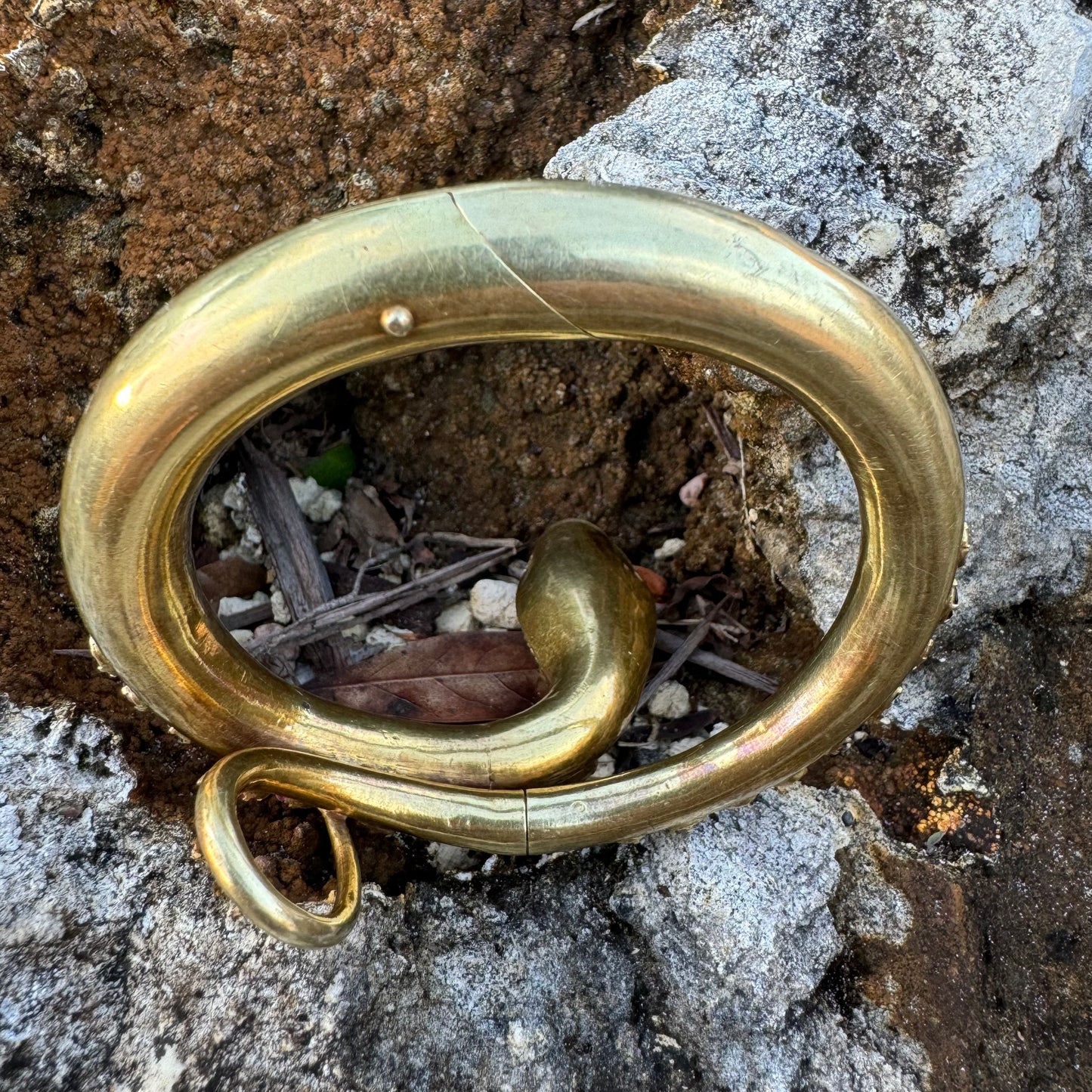 Mid 1800’s 15k Yellow Gold Blue And Pink Sapphire Encrusted Snake Bracelet (6”-7”)