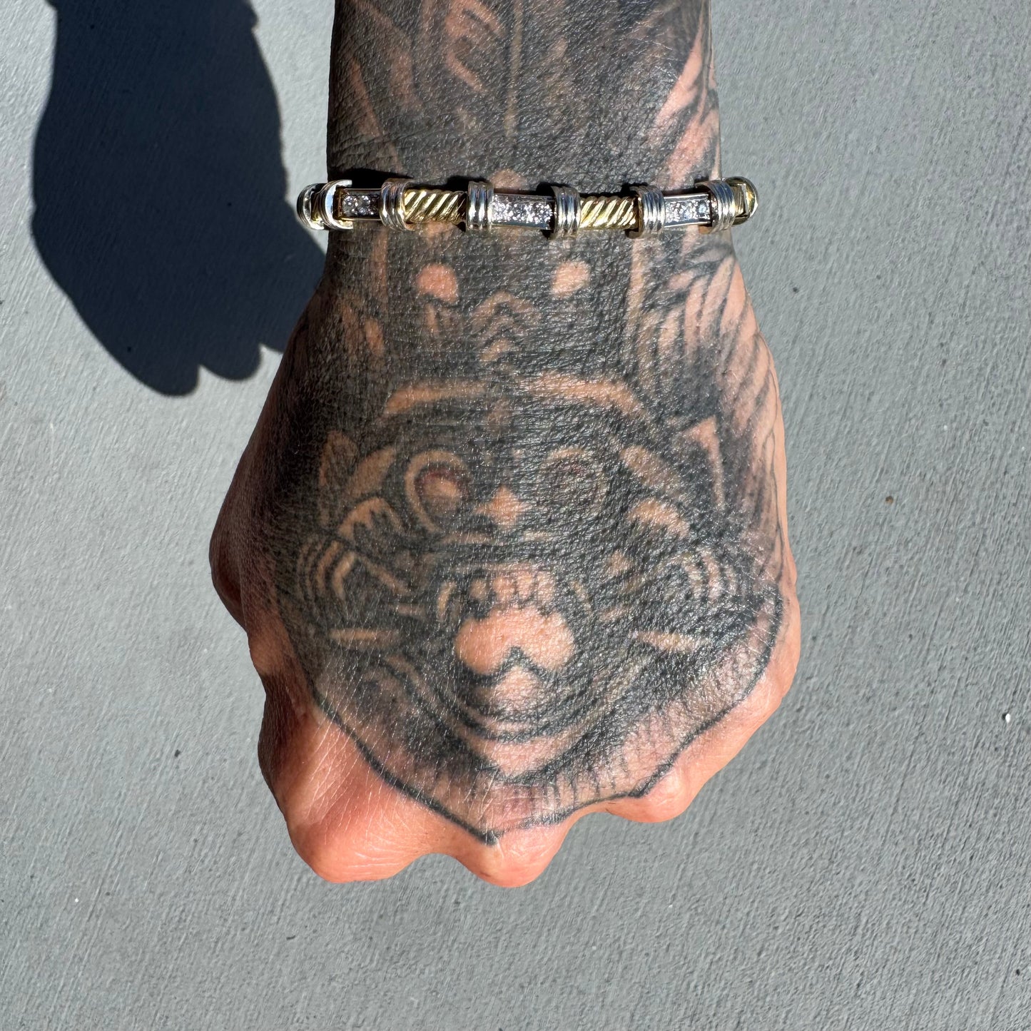 Vintage Solid 14k Two-Tone Gold 1.20ctw Natural Diamond Bracelet (7.25”)