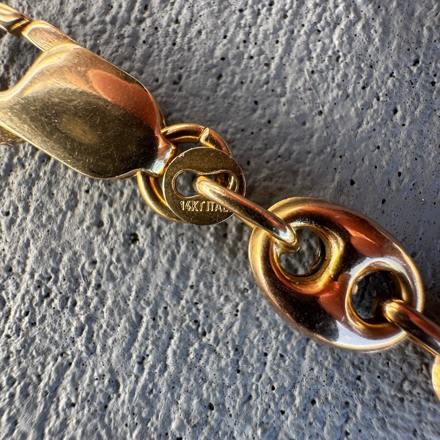 Vintage 14k Yellow Gold Italian Puffed Gucci Link Necklace (17”)