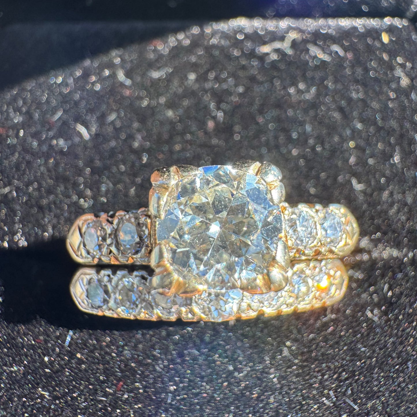 Circa 1930’s Solid 14k Gold 1.50ctw Natural Old Euro Cut Diamond Engagement & Wedding Ring Set (6.5)
