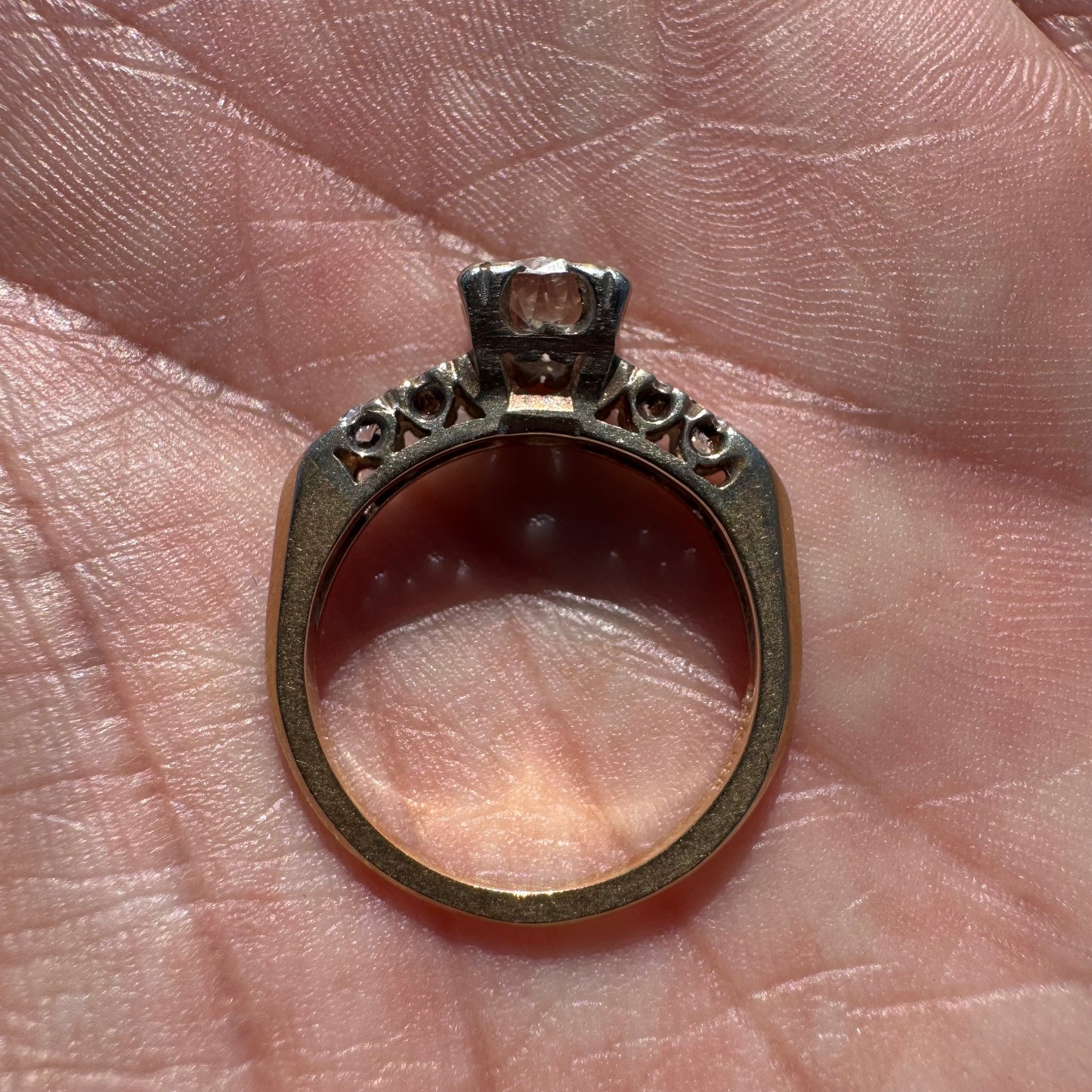 Circa 1930’s Solid 14k Gold 1.50ctw Natural Old Euro Cut Diamond Engagement & Wedding Ring Set (6.5)