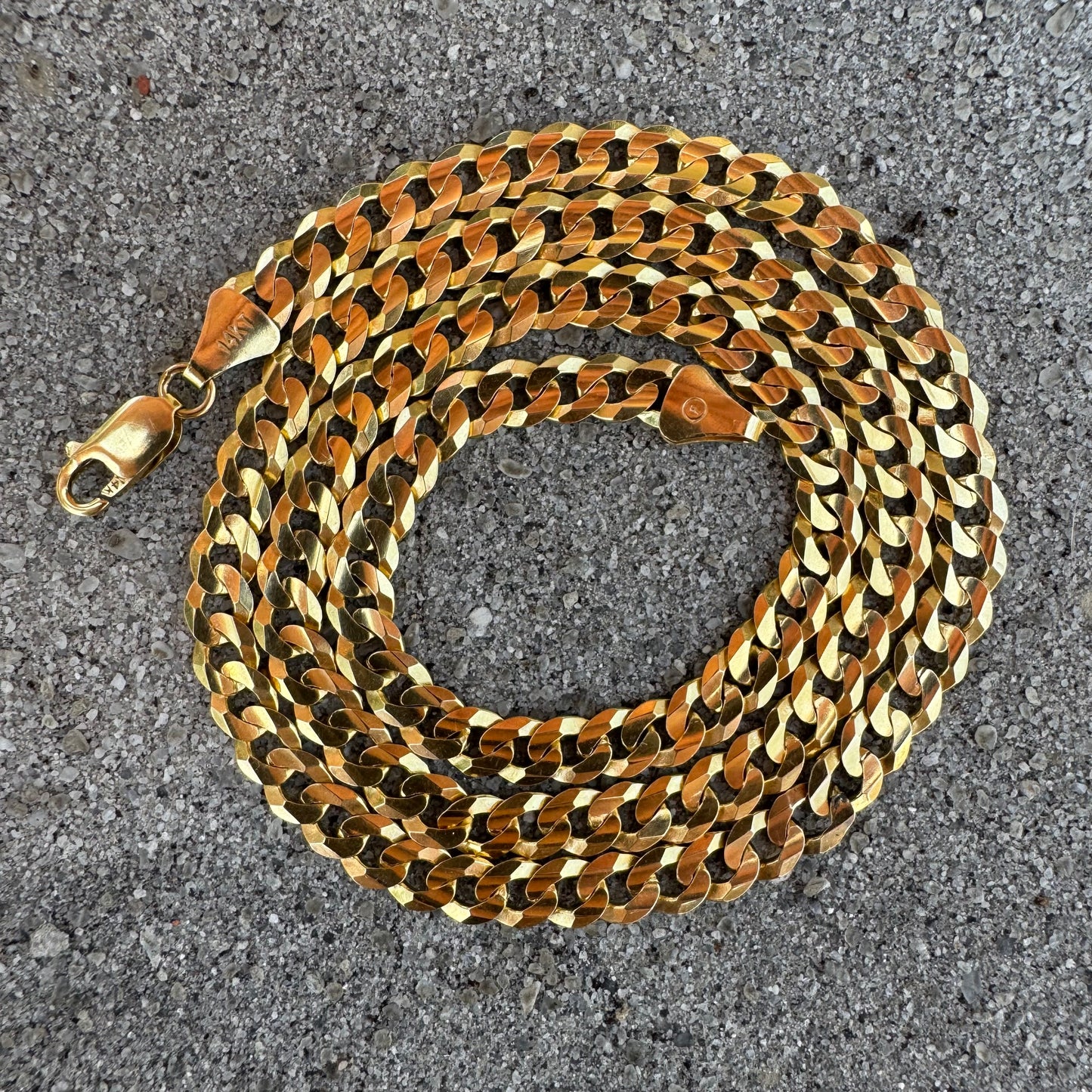 Vintage Solid 14k Yellow Gold Heavyweight Beveled Knife Edged Cuban Curb Link Necklace (22”)