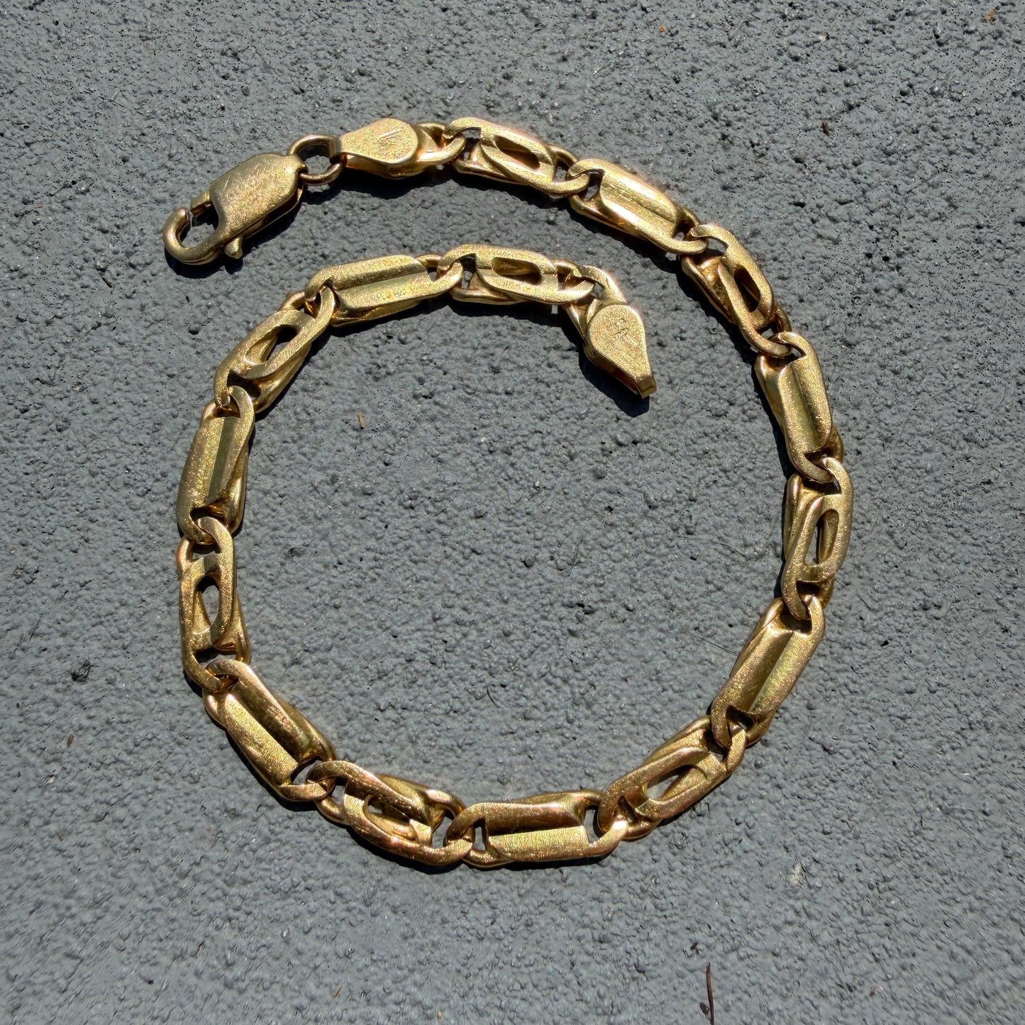 Vintage Solid 18k Yellow Italian Gold Tigers Eye Mariner Link Bracelet (8”)