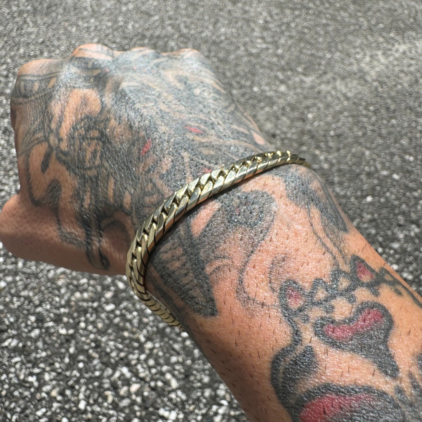 Vintage Solid 14k Yellow Gold Old School Sleek Miami Cuban Link Bracelet (8”)