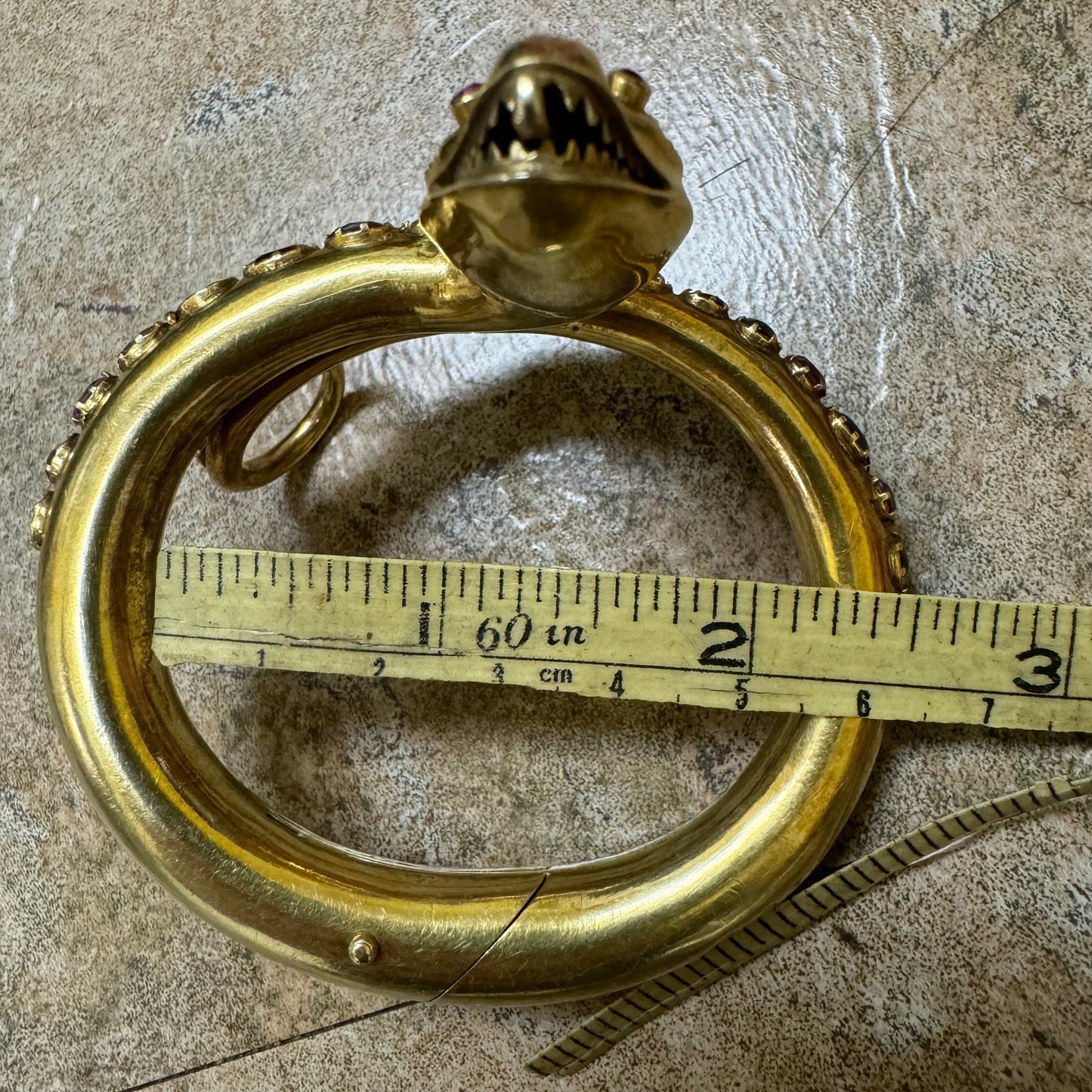 Mid 1800’s 15k Yellow Gold Blue And Pink Sapphire Encrusted Snake Bracelet (6”-7”)