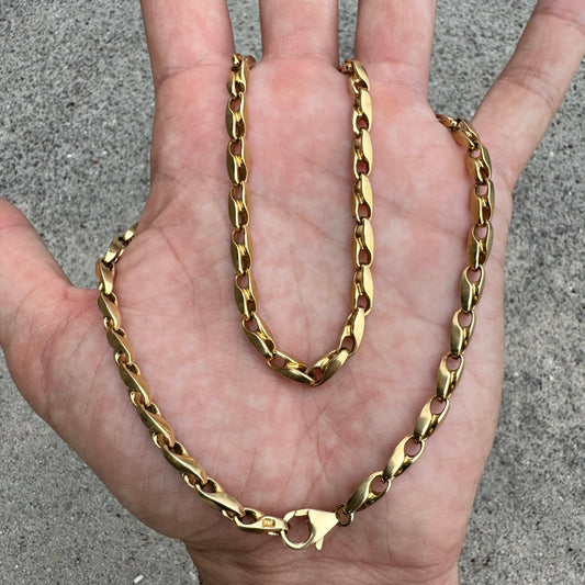 Vintage 14k Yellow Gold Solid Puffed Gucci Twisted Mariner Link Necklace (19”)