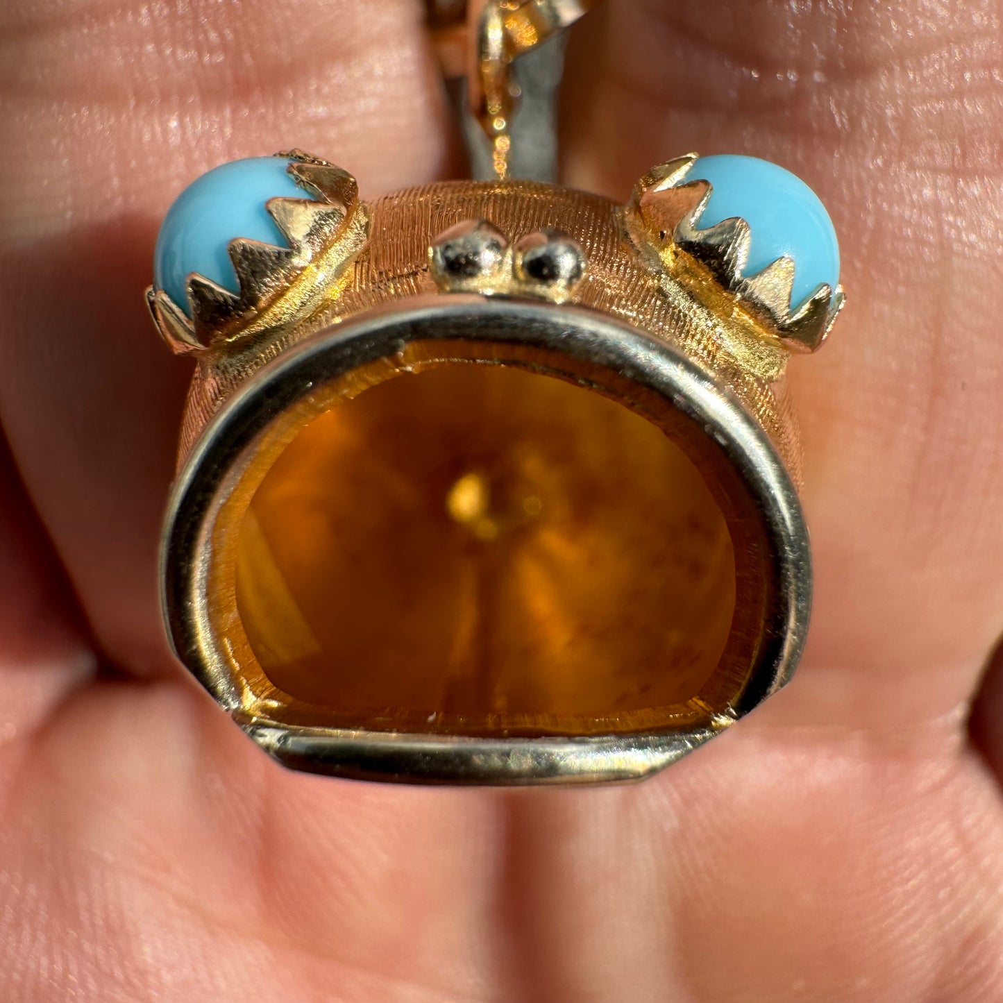 Pre-1975 Imported British Hallmarked 18k Yellow Gold Persian Turquoise Fish Pendant