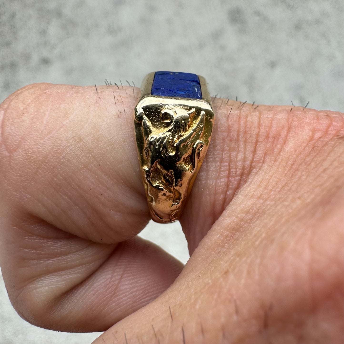 Art Nouveau 14k Yellow Gold Raw Lapis Griffin Signet Ring By Larter And Sons (6)