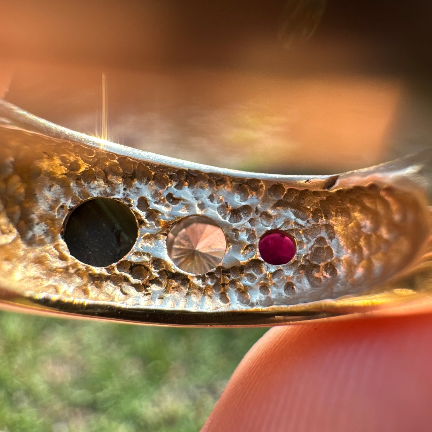 Vintage Solid 14k Yellow Gold .40ct Natutal Diamond, Ruby, Black Star Sapphire Chunky Modernist Ring (7.75)