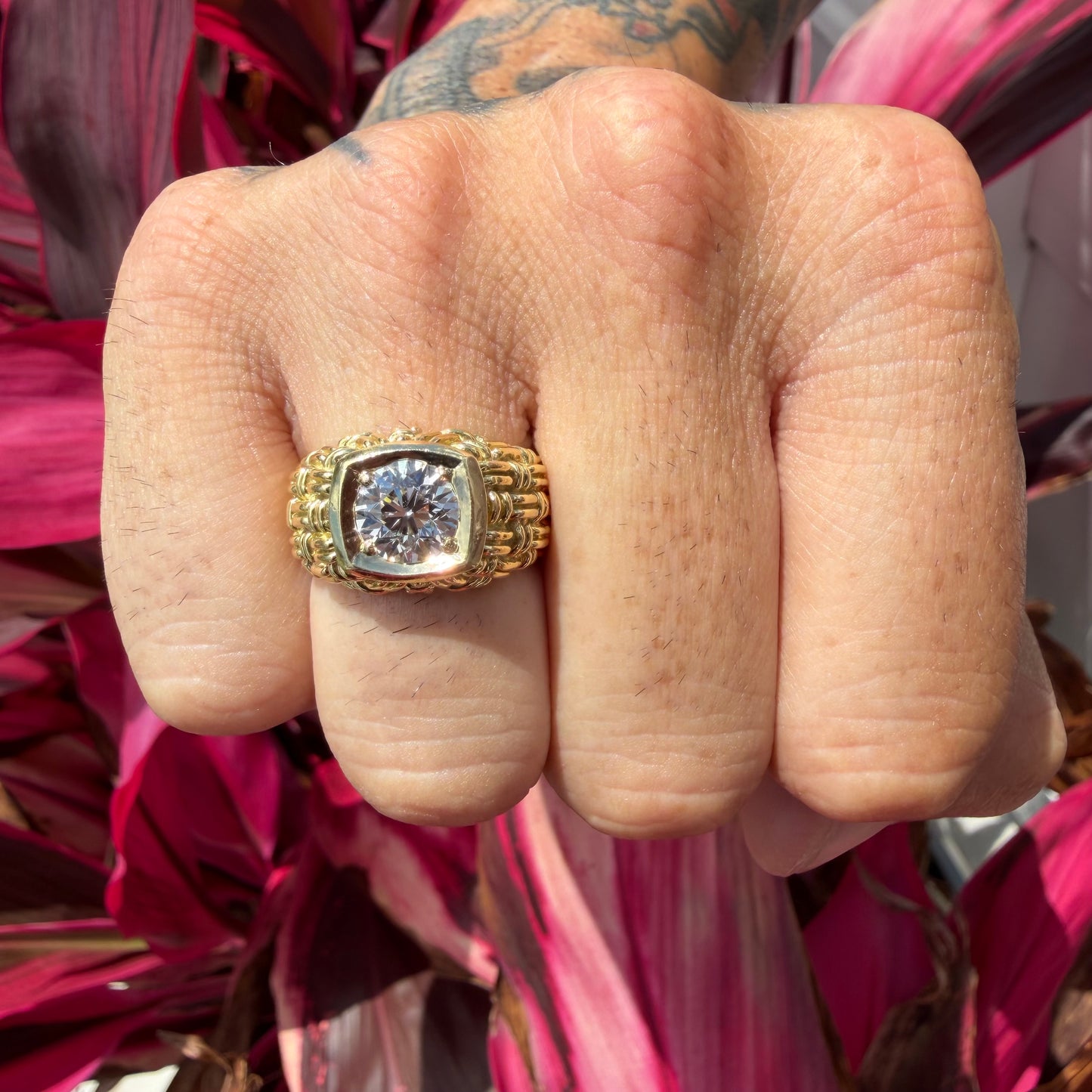 Vintage 2.0ct Natural VS1/I Old Euro Cut Diamond Solid 18k Yellow Gold Basket Weave Solitaire Ring(8)