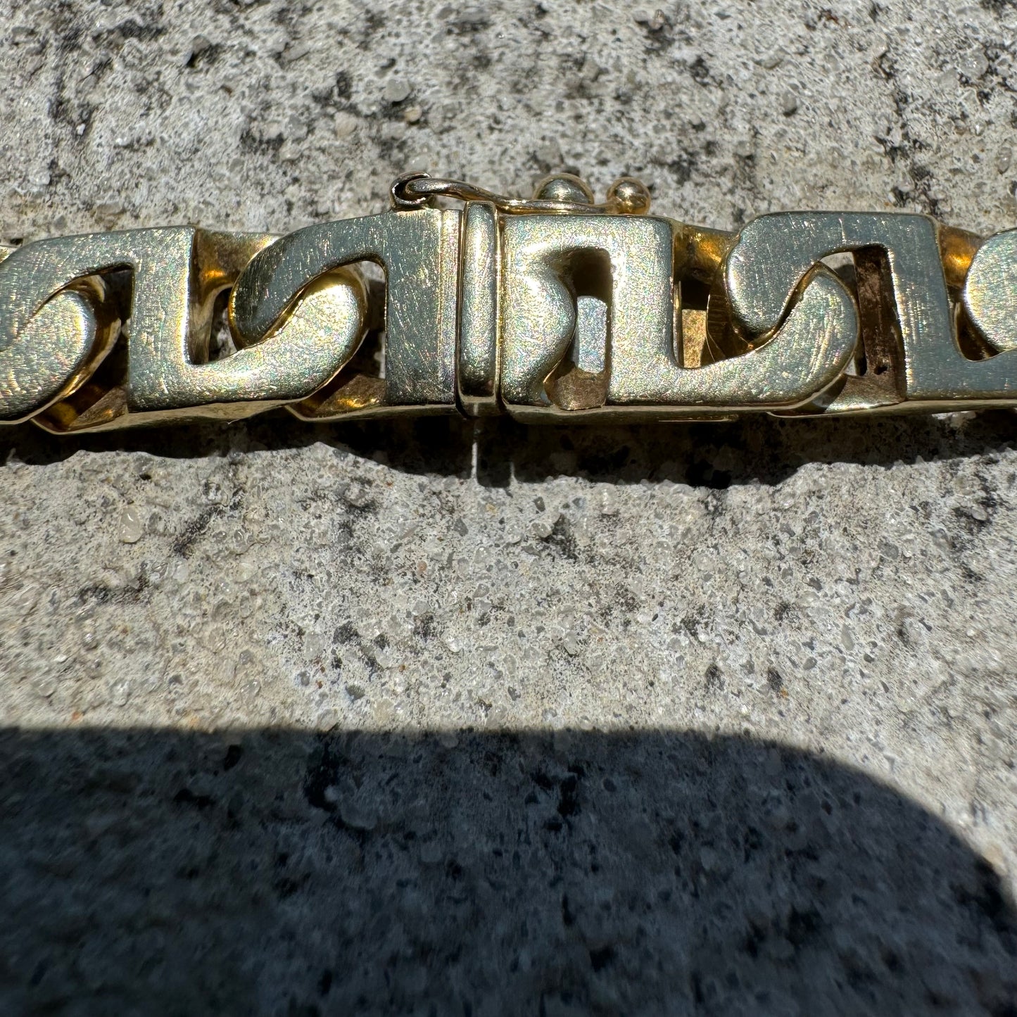 Vintage Solid 14k Yellow Gold Heavyweight Chunky Blocked Mariner Link Bracelet (7.5”)