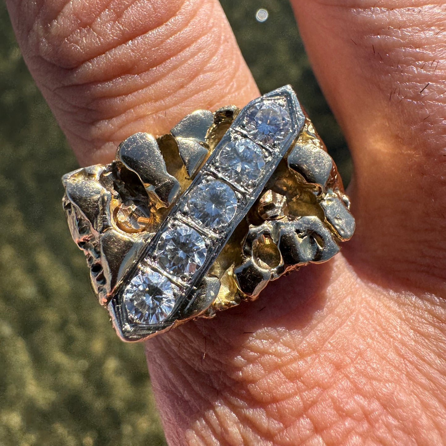 1980’s Solid 14k Yellow Gold 1.25ctw Natural Diamond Nugget Ring (11)