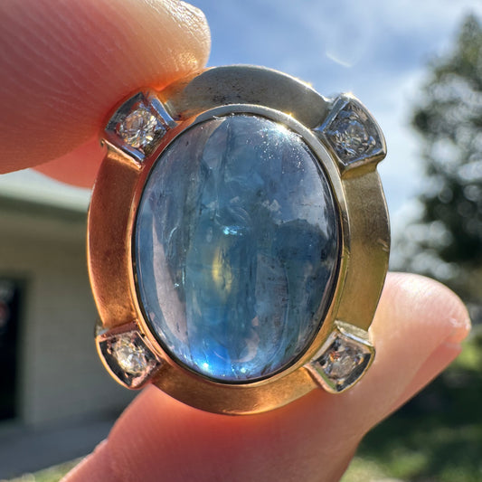 Vintage 10ct Blue Sapphire and .40ctw Natural Diamond 14k Yellow Gold Custom Ring (9)