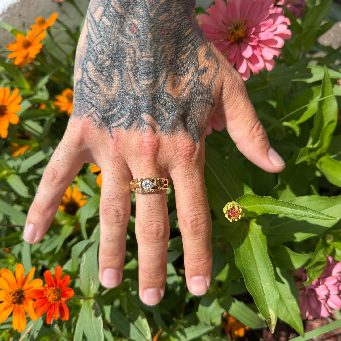Vintage Solid 14k Yellow Gold .85ct Natural Old Euro Cut Diamond Solitaire Nugget Ring (11.5)