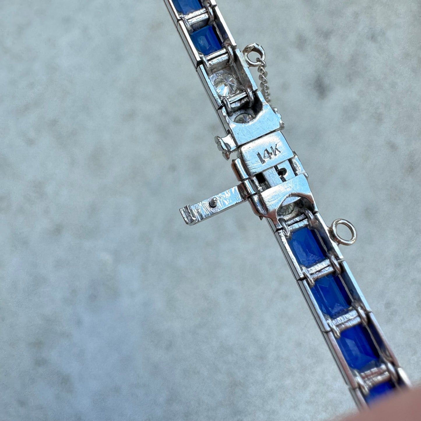 Art Deco 14k White Gold 5.0ctw French Cut Sapphire 1.5ctw Natural VS Diamond Tennis Bracelet (7.5”)