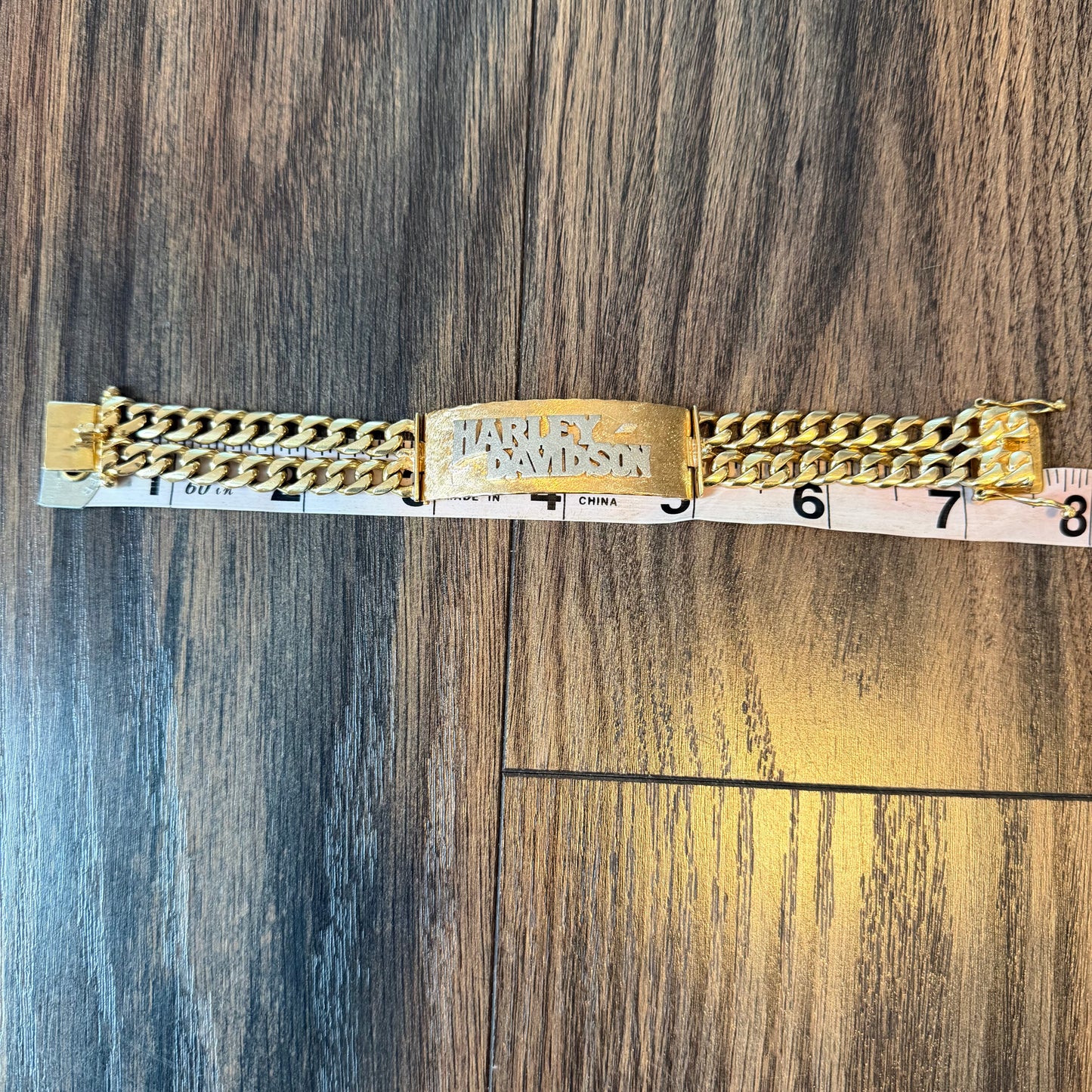 Vintage Solid 18k Yellow Gold Custom Made Heavyweight Harley-Davidson Curb Link ID Bracelet (7.25”)