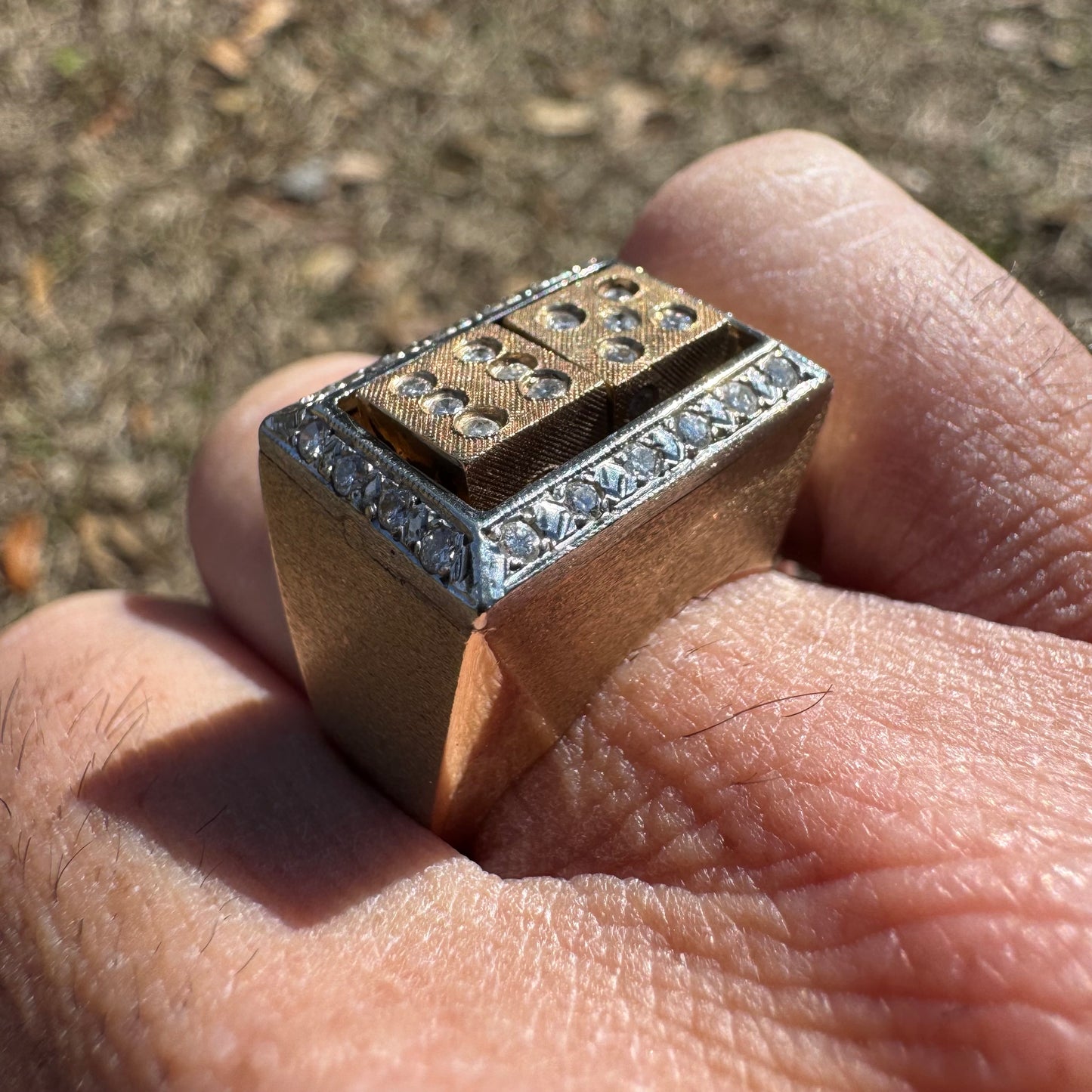 1970’s Custom Handcrafted Solid 14k Yellow Gold .50ctw Natural Diamond Spinning Dice Ring (8.25)