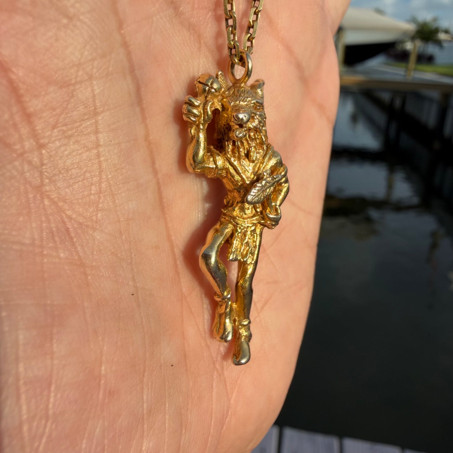 Vintage Solid 18k Yellow Gold Native American Wolf Kachina Pendant