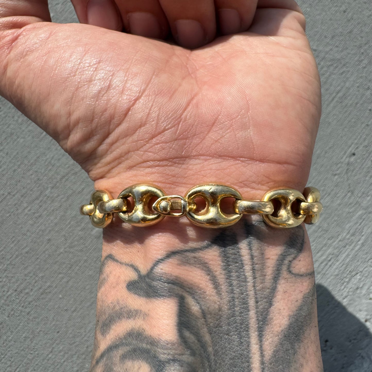 Vintage Fully Solid 14k Yellow Gold Super Heavyweight Puffed Mariner Link Bracelet (8.25”)