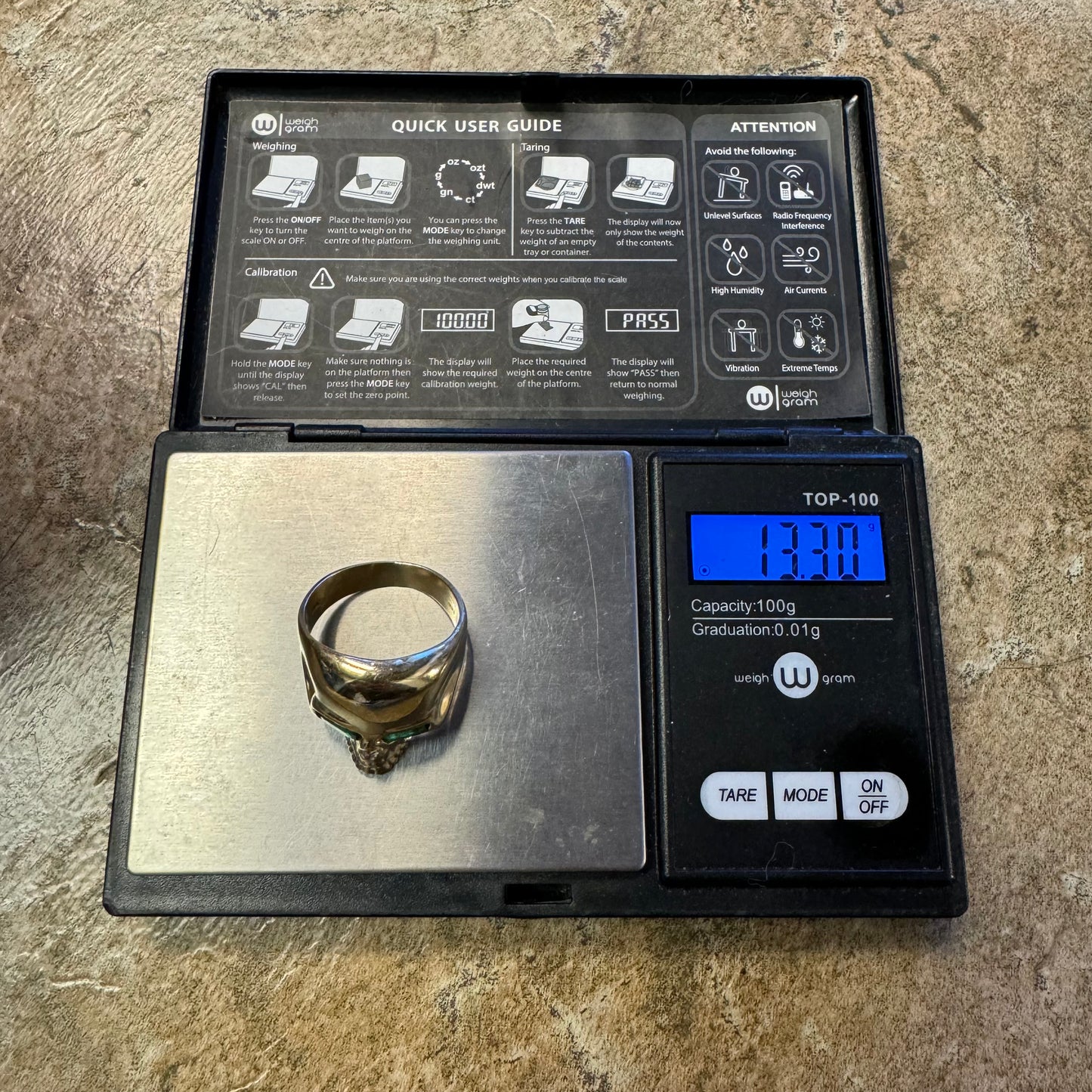 Vintage Custom Made 14k Yellow Gold Natural Emerald And Old Euro Cut Diamond Large Skull Ring (12)