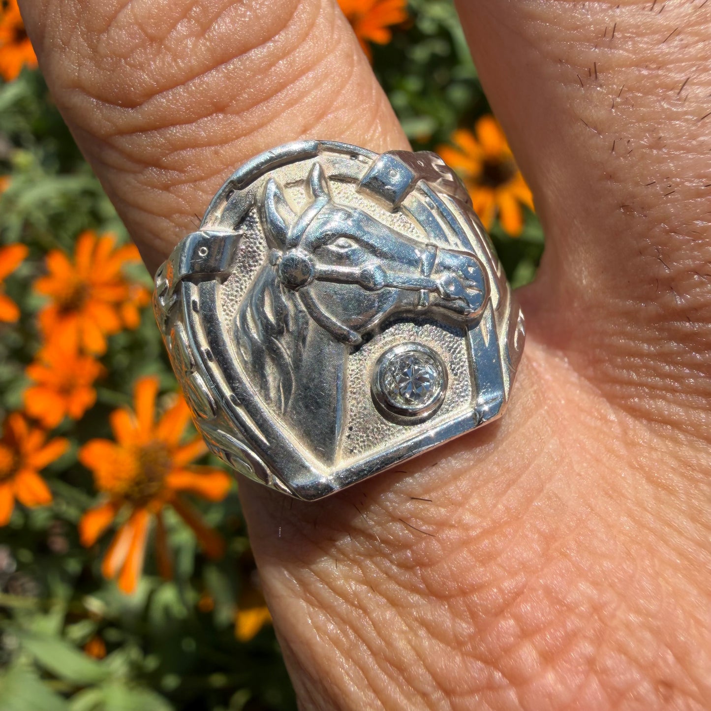 1930’s Bell Trading Post Natural Old Mine Cut Diamond Goodluck Horseshoe Ring (10.25)