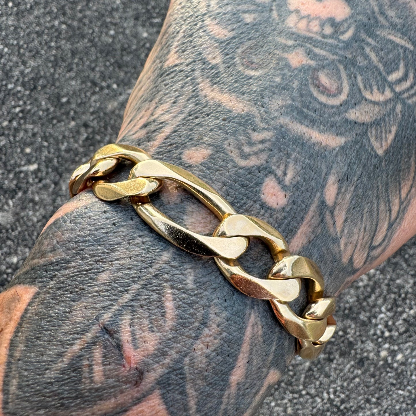 Vintage Solid 14k Yellow Gold Heavyweight Figaro Link Bracelet (8”)