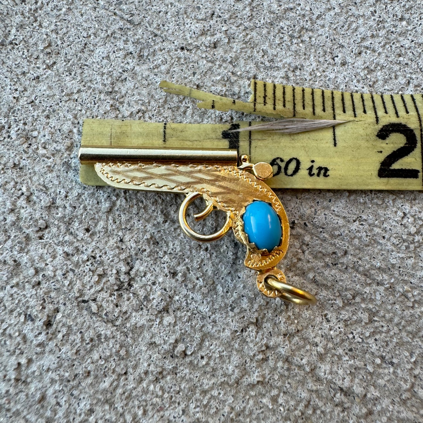 Mid-Century 18K Italian Yellow Gold Persian Turquoise Pistol Pendant