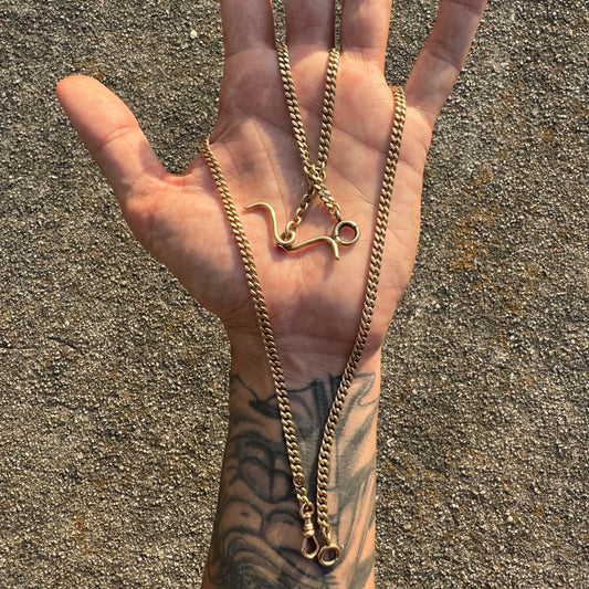 1924 Solid 14k Yellow Gold Double Albert Curb Link Watch Chain Necklace (23”)