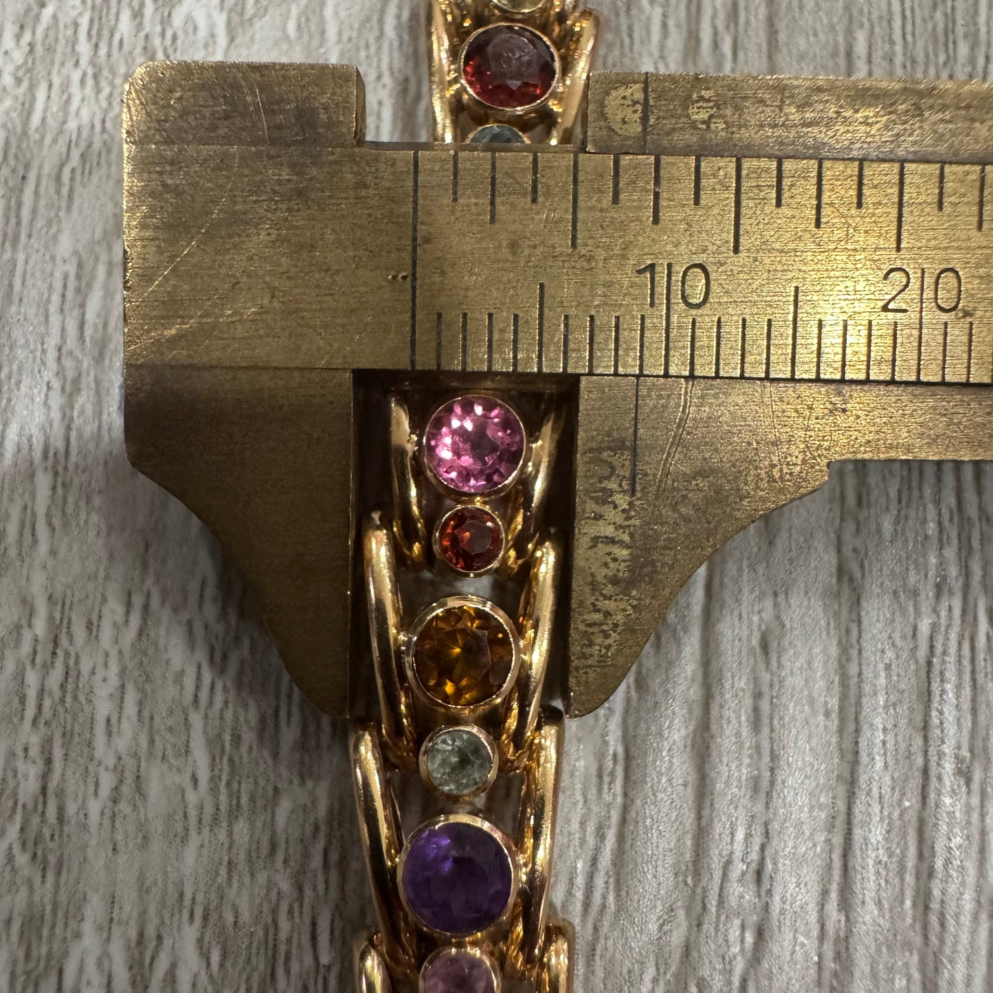 Vintage Solid 18k Gold 7.0ctw Bezel Set Natural Multi Precious Gemstone Bracelet (7.25”)