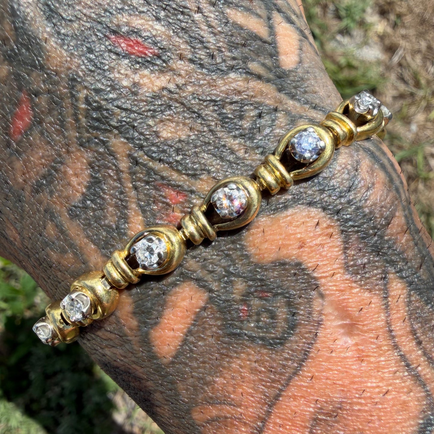 Vintage Solid 18k Yellow Gold 2.0ctw Natural VS Diamond Bracelet (7”)