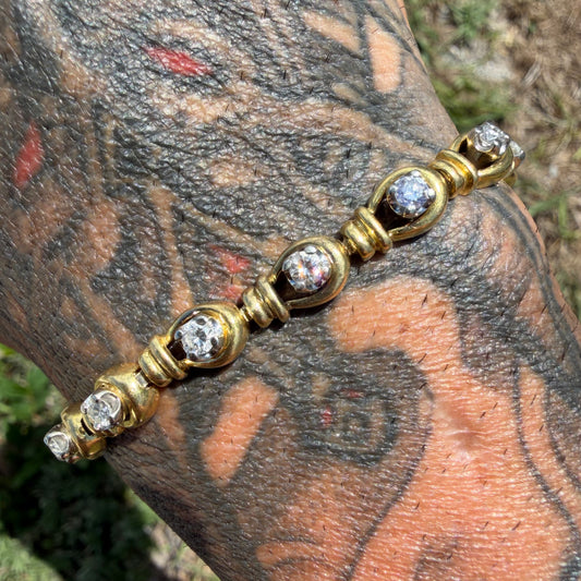 Vintage Solid 18k Yellow Gold 2.0ctw Natural VS Diamond Bracelet (7”)