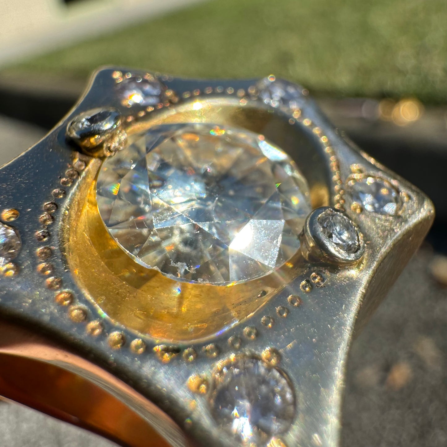 Custom Made Solid 14k Yellow Gold Super Heavyweight 1.25ctw Natural Diamond 6.0ct Moissanite Star Ring (9.5)