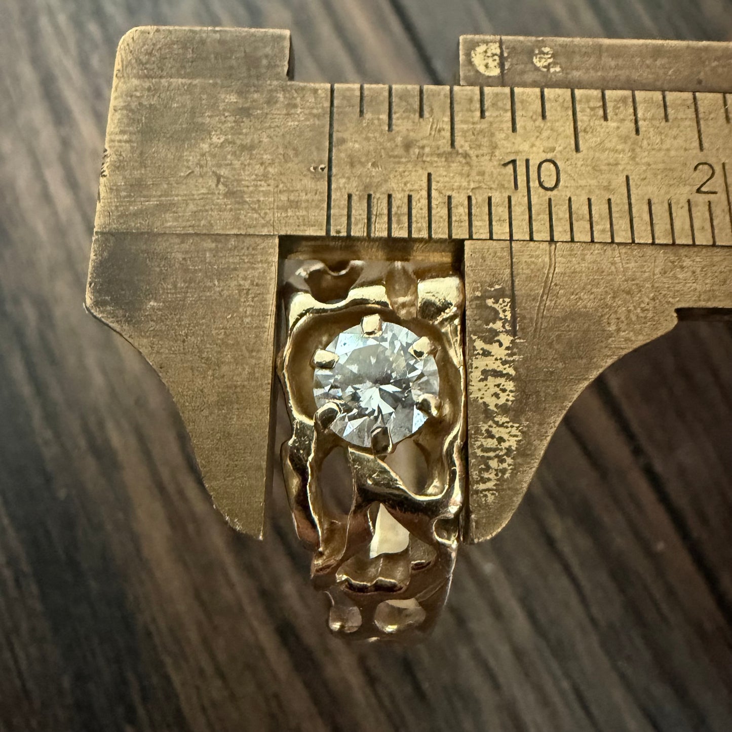 Vintage Solid 14k Yellow Gold .85ct Natural Old Euro Cut Diamond Solitaire Nugget Ring (11.5)