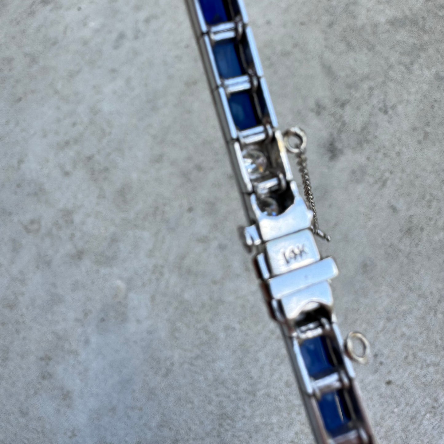 Art Deco 14k White Gold 5.0ctw French Cut Sapphire 1.5ctw Natural VS Diamond Tennis Bracelet (7.5”)