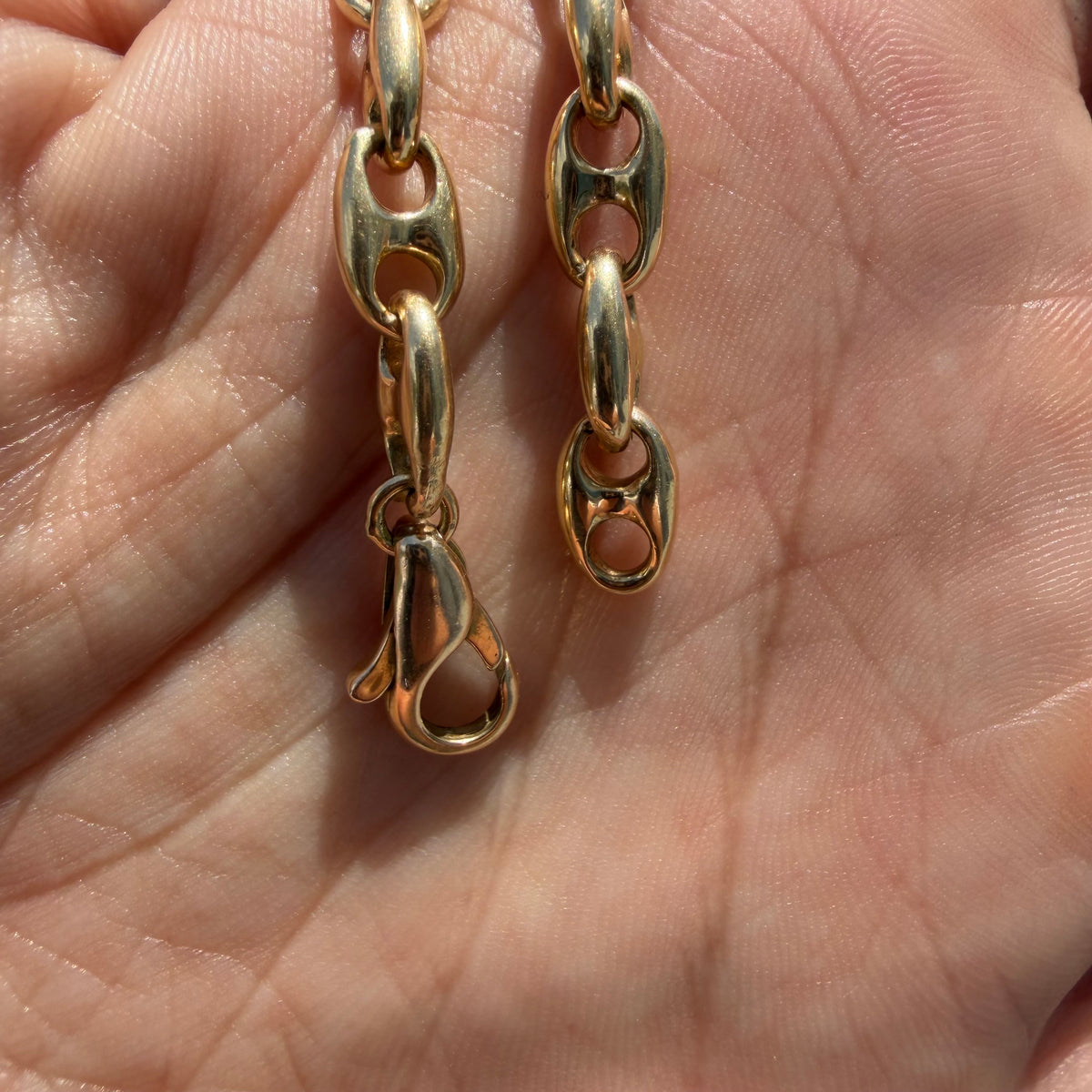 Vintage Solid 14k Yellow Gold Heavyweight Chaine D’ Ancre Puffed Mariner Link Bracelet (7.75”)