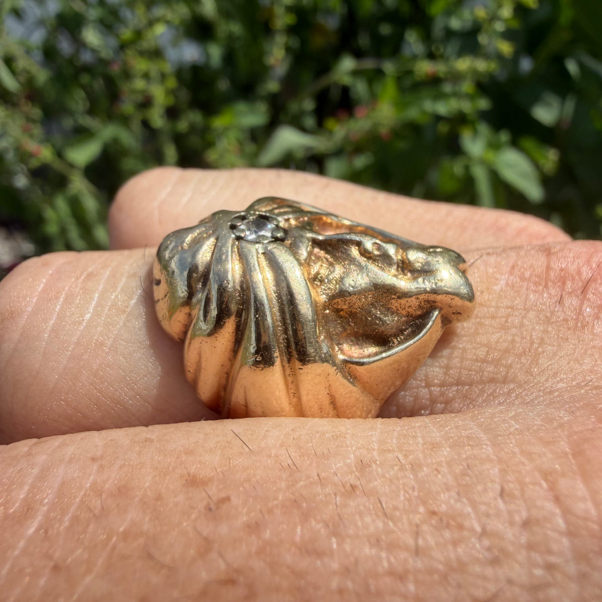 Mid-Century Solid 14k Yellow Gold Natural Diamond Heavyweight Soothsayer Ring (13)