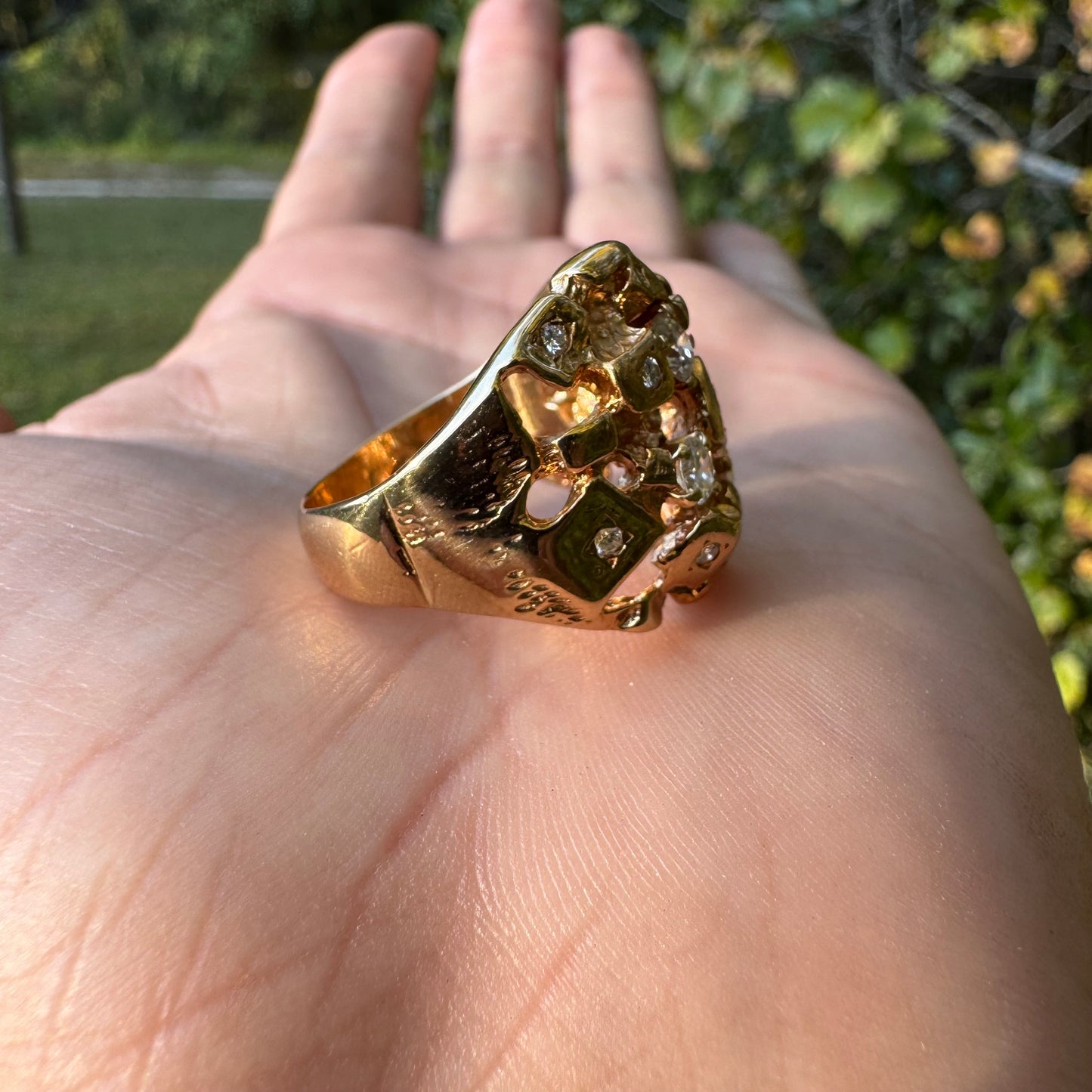 Vintage Solid 14k Yellow Gold 1.0ctw Natural Diamond Nugget Ring (9.25)